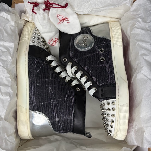 Christian Louboutin Women's High-Top Spike-Stud Sneakers - Black/White Size 8 - Picture 10 of 10